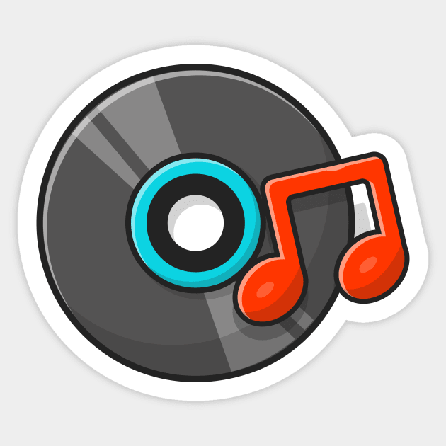 Vinyl Disk Music with Tune and Note of Music Cartoon Vector Icon Illustration Sticker by Catalyst Labs